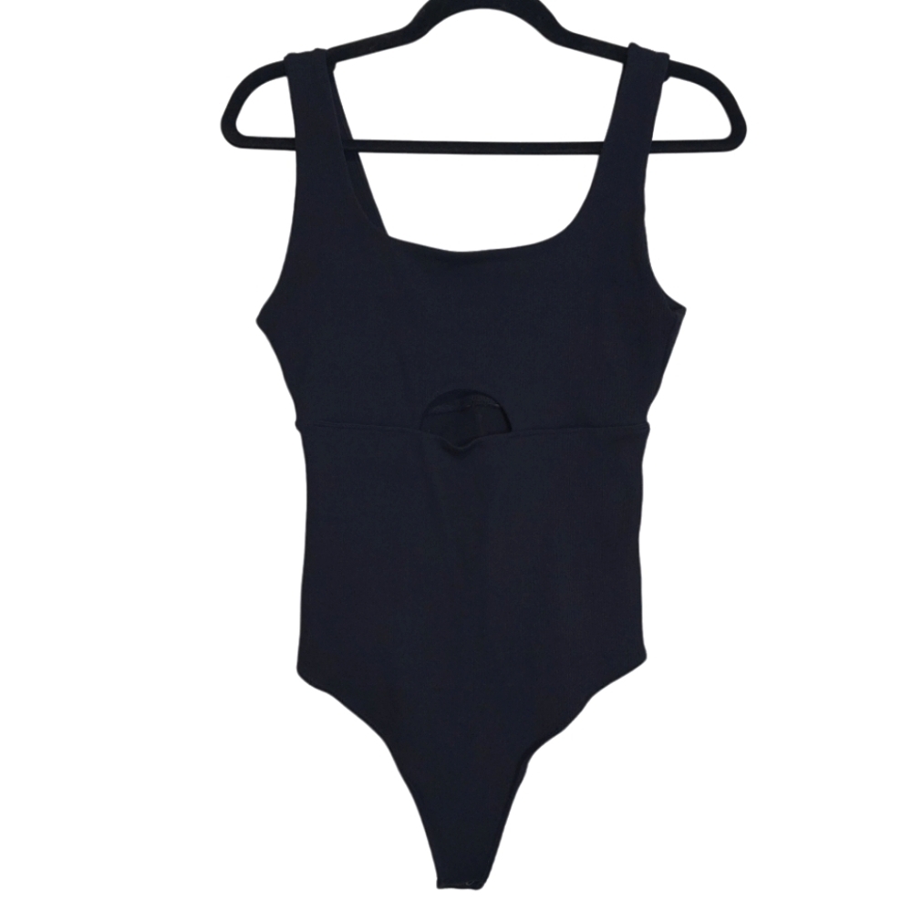 Abercrombie & Fitch Soft A&F Black Ribbed Cutout Bodysuit Size Medium